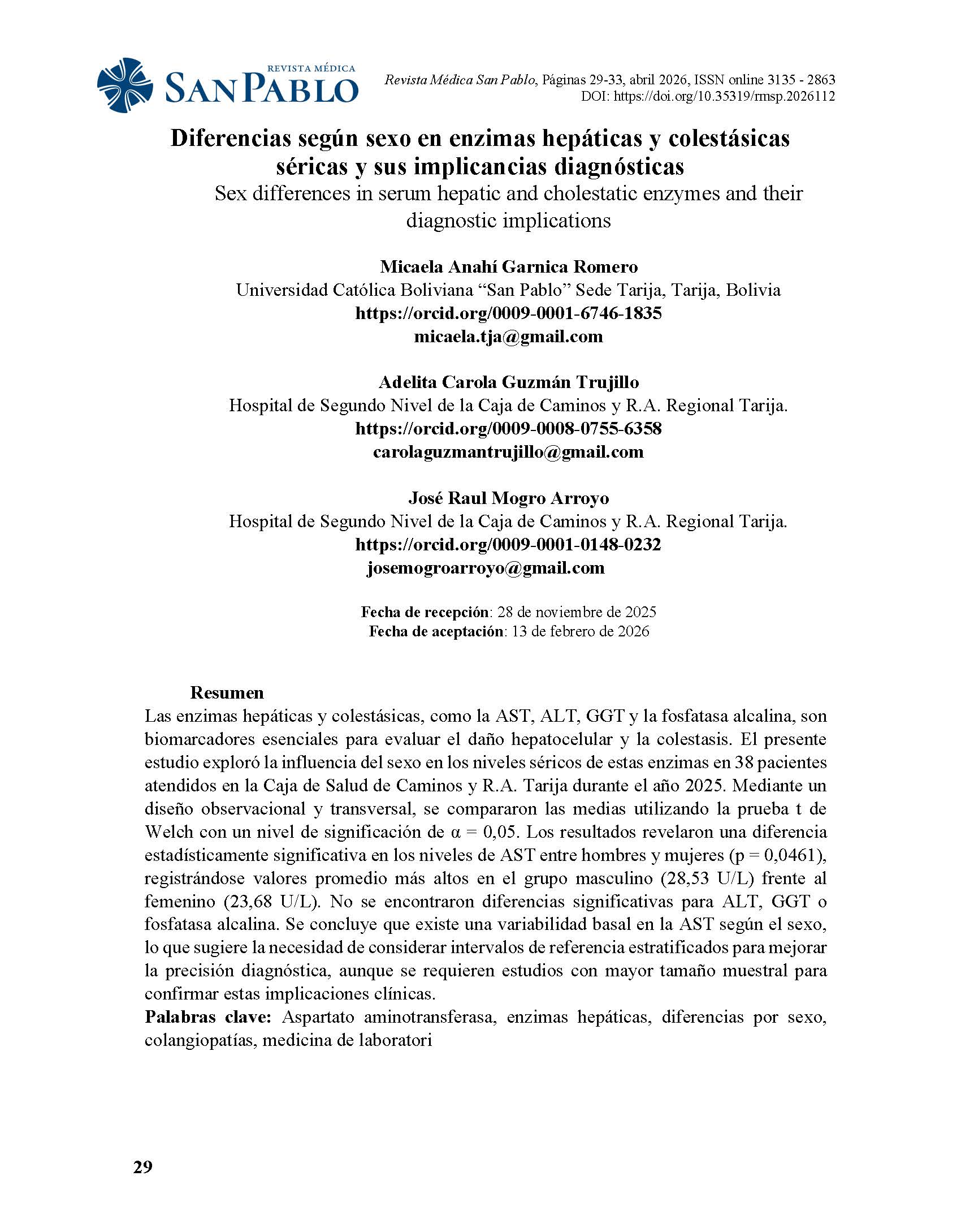 Diferencias según sexo en enzimas hepáticas y colestásicas séricas y sus implicancias diagnósticas